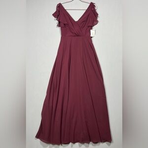 David's Bridal Red Flutter Sleeve V-Neck Maxi Gown Size 2